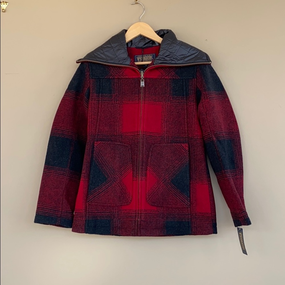NEW w tag Pendleton Wool Blend Quilted Collar Coat red black plaid collared zip - Picture 4 of 6